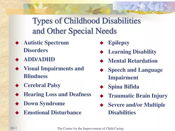 PPT Types of Childhood Disabilities and Other Special