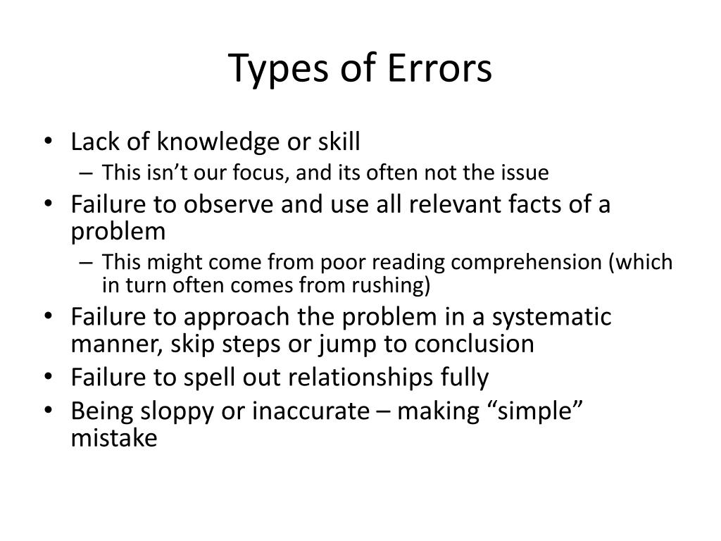 types of errors in problem solving