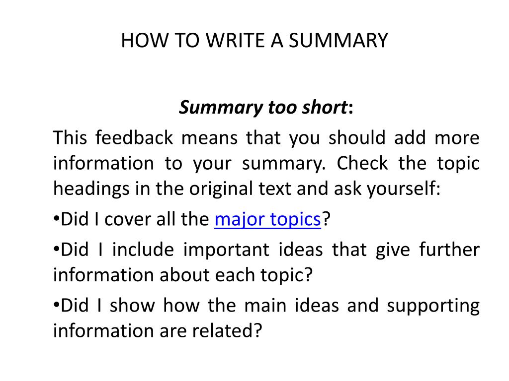PPT - HOW TO WRITE A SUMMARY PowerPoint Presentation, free download -  ID:1283220