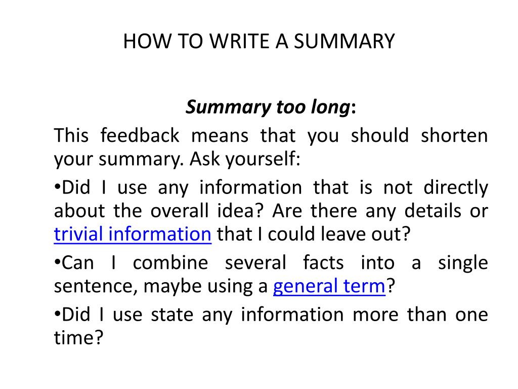 PPT - HOW TO WRITE A SUMMARY PowerPoint Presentation, free