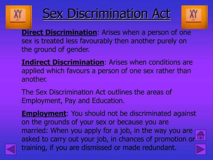 Sex discrimination act 1975 and 1986