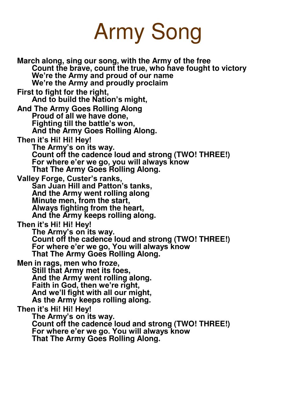 Army Song Lyrics Printable - Printable Word Searches