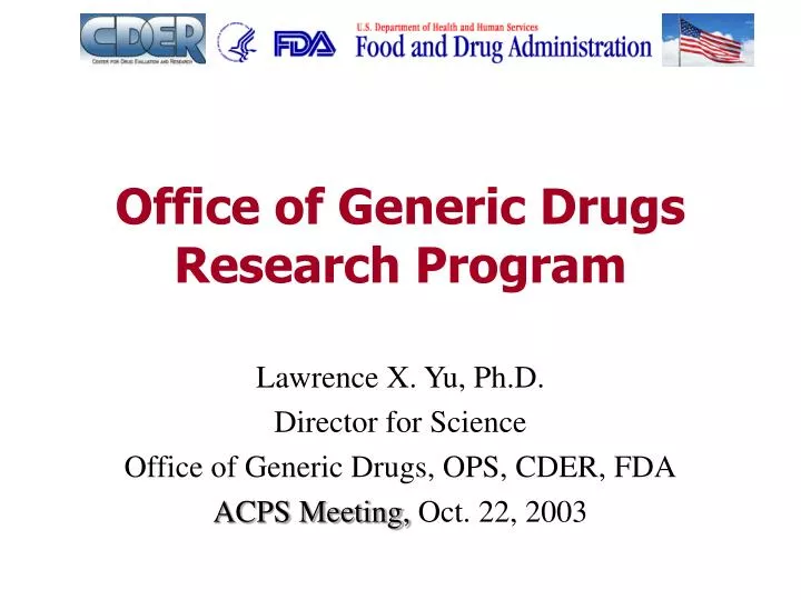 office of generic drugs research program n.