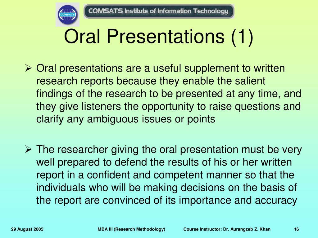 techniques of oral presentation of research findings