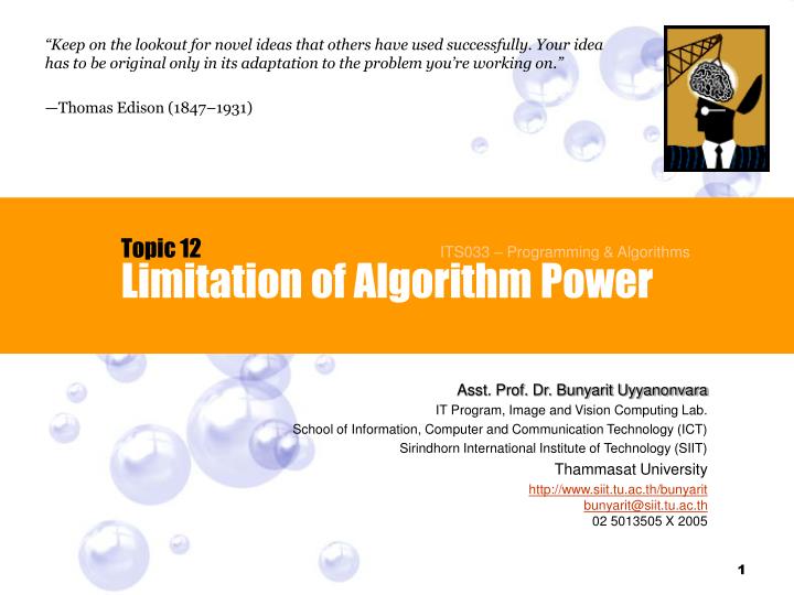 PPT - Limitation of Algorithm Power PowerPoint Presentation, free ...