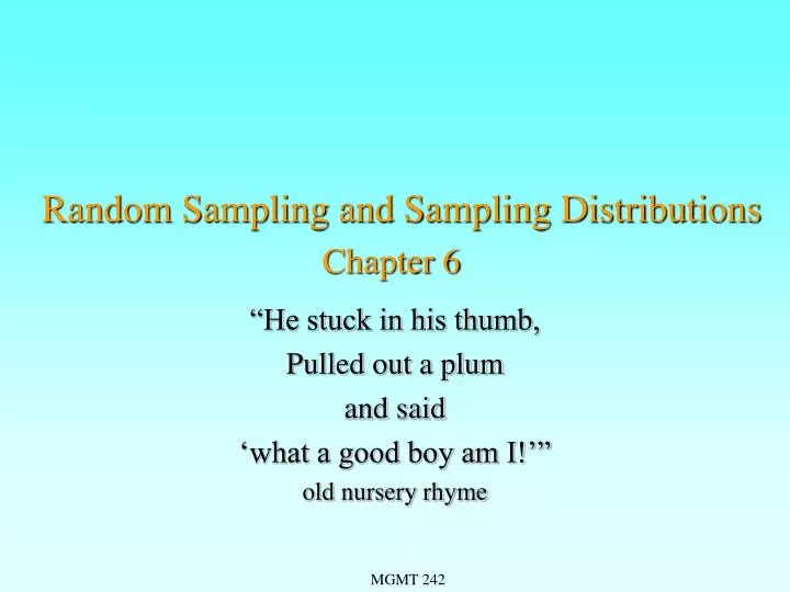 random sampling and sampling distributions chapter 6 n.