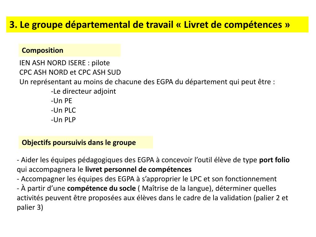 PPT - Mise en œuvre du Livret Personnel de Compétences (LPC) dans les ...