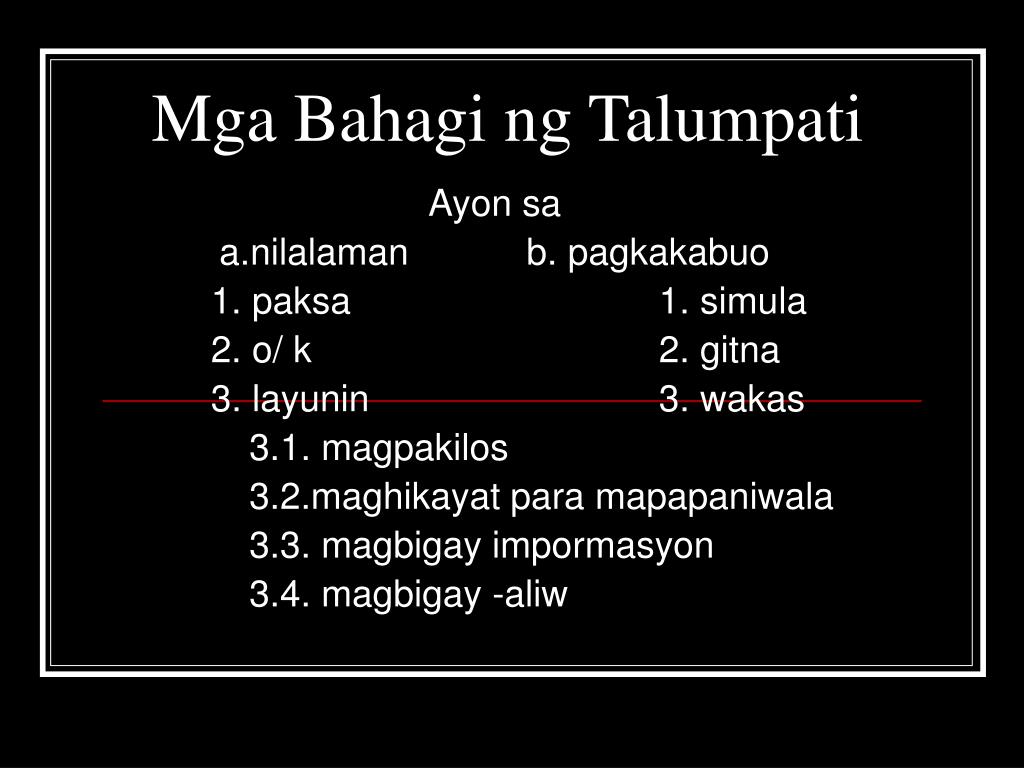 Ppt Mga Bahagi Ng Talumpati Powerpoint Presentation Free Download