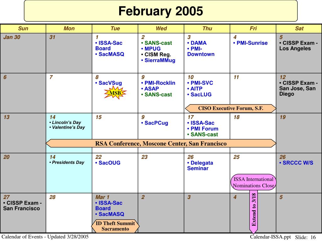 PPT Calendar of Events PowerPoint Presentation free download ID