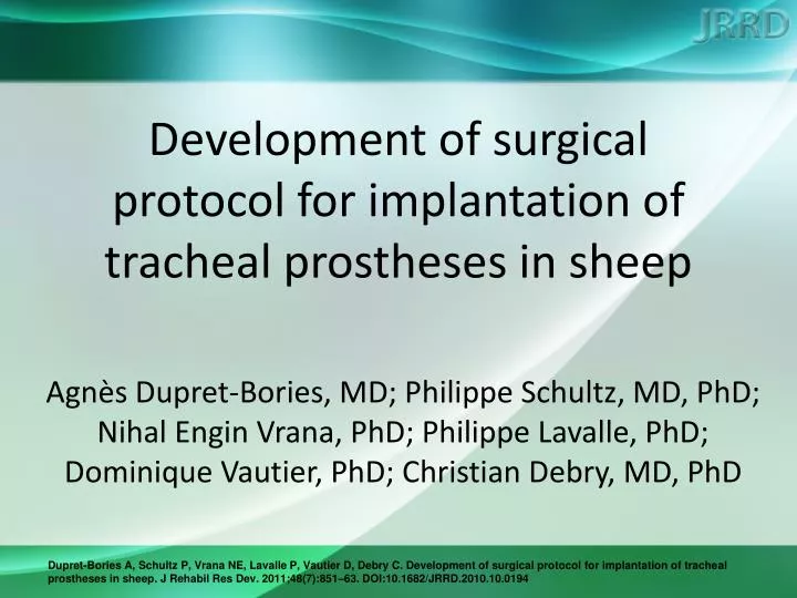 development of surgical protocol for implantation of tracheal prostheses in sheep n.