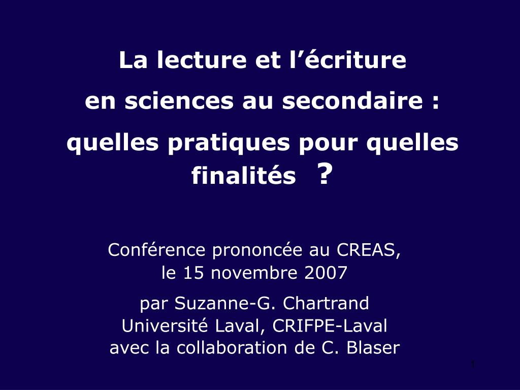 PPT - La lecture et l’écriture en sciences au secondaire : quelles ...