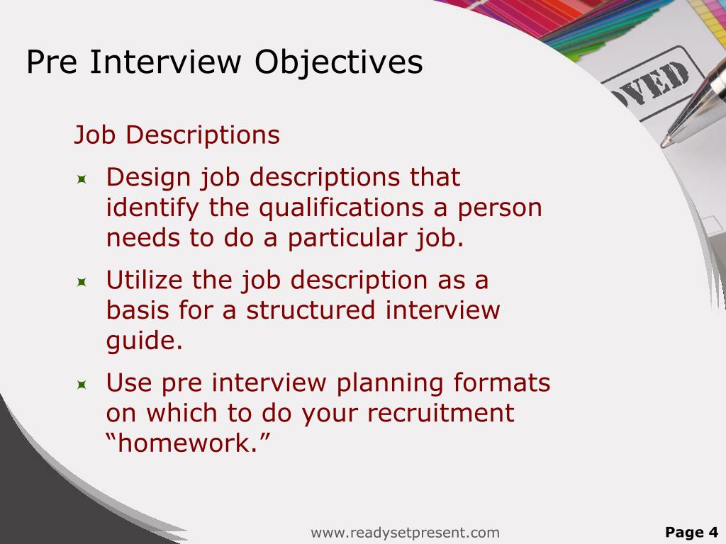Objectives for a job interview