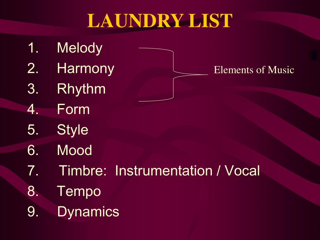 Music 9 grade. Music elements. Laundry list. Dynamic element matching звук. Элементы гармонии музыка.