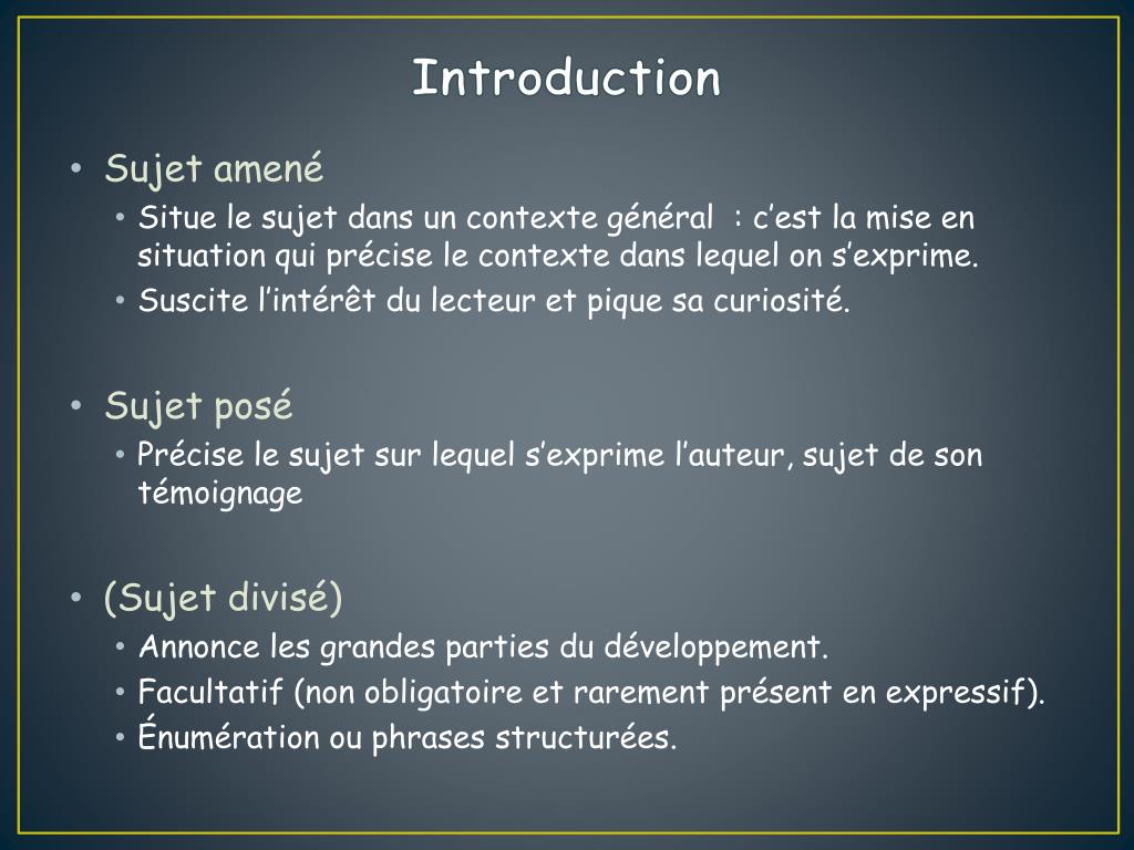exemple de sujet amené posé divisé
