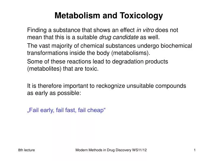 metabolism and toxicology n.