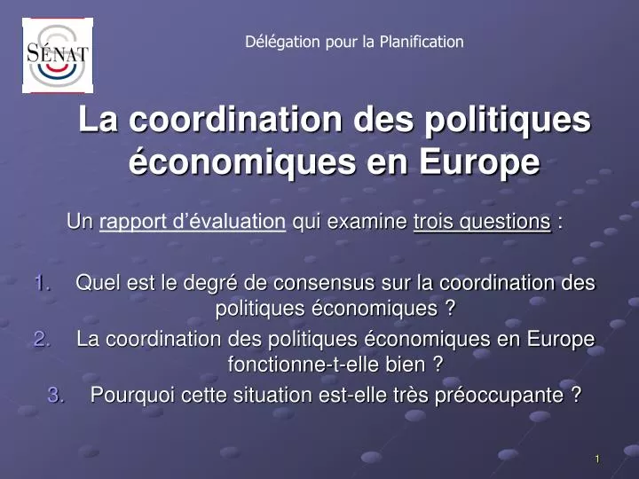 la coordination des politiques conomiques en europe n.