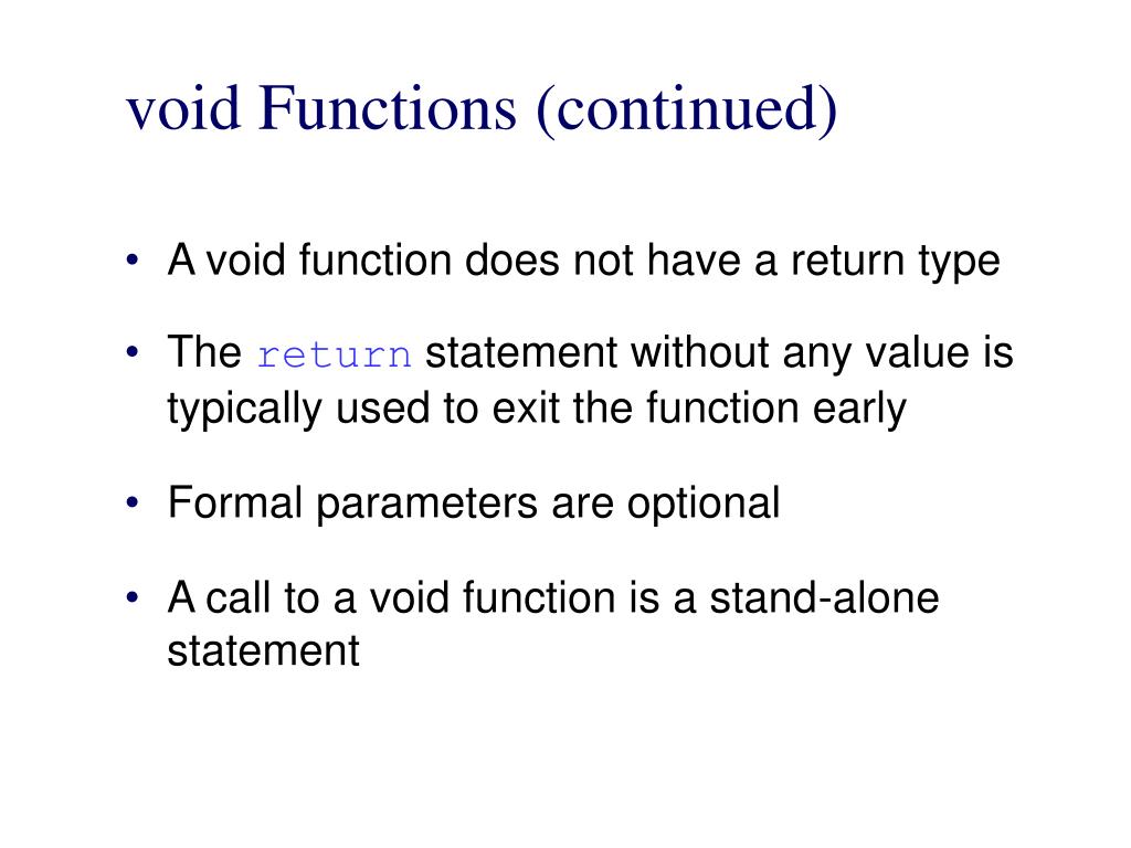 Void function returns