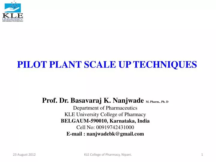 pilot plant scale up techniques n.