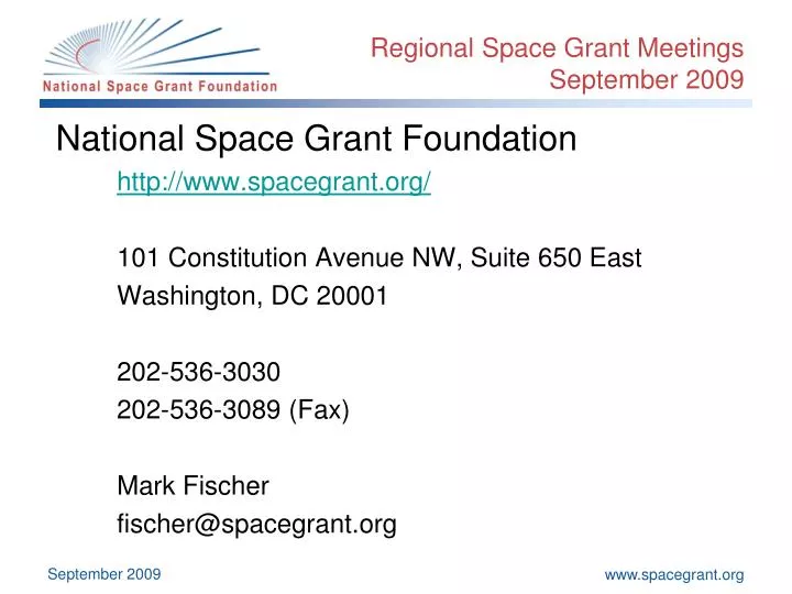 regional space grant meetings september 2009 n.