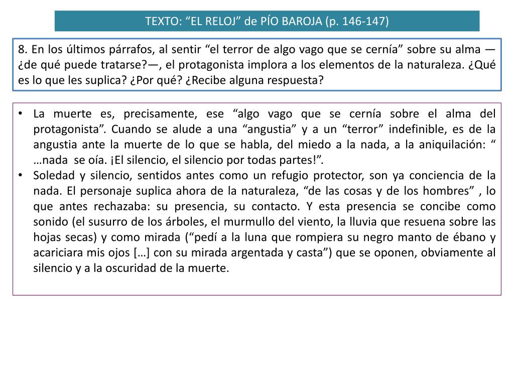 PPT - TEXTO: “EL RELOJ” de PÍO BAROJA (p. 146-147) PowerPoint Presentation  - ID:1376672