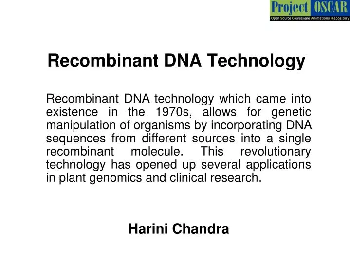 PPT - Recombinant DNA Technology PowerPoint Presentation, free download -  ID:1377128