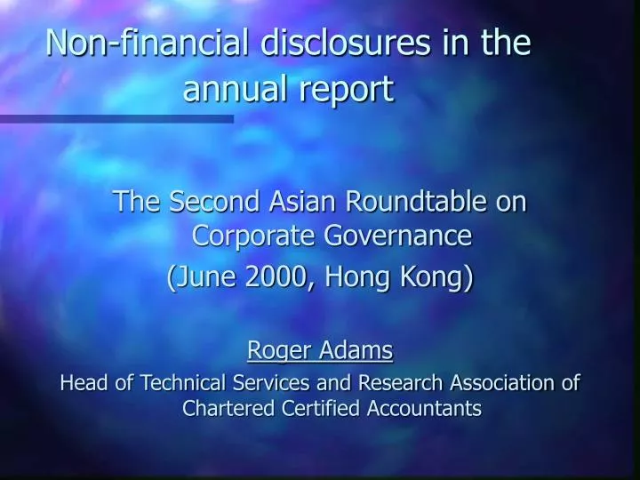 non financial disclosures in the annual report n.