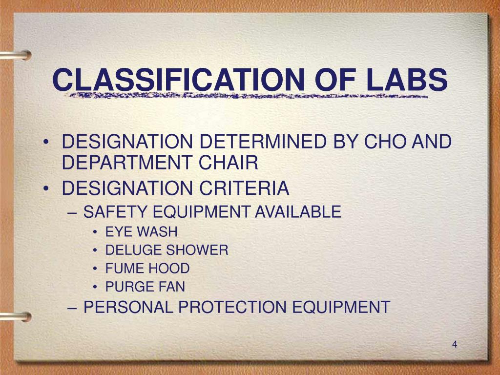 Lab Rooms Classification PPT - CHEMICAL SAFETY LEVELS FOR SCHOOL LABORATORIES PowerPoint ...