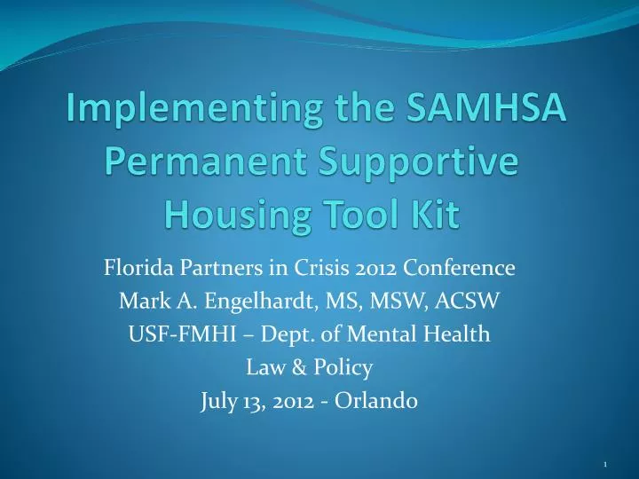 implementing the samhsa permanent supportive housing tool kit n.
