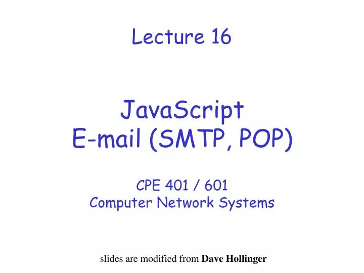 PPT Lecture 16 JavaScript Email (SMTP, POP) PowerPoint Presentation
