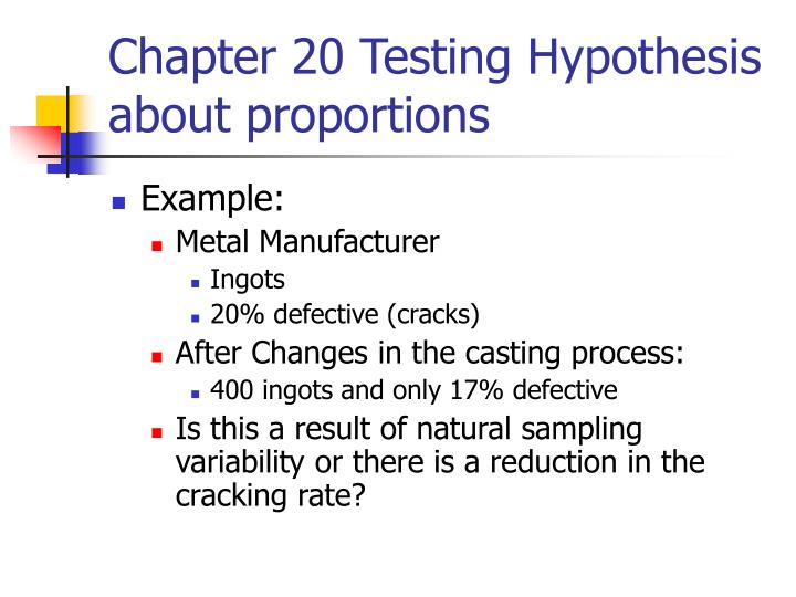 chapter 20 testing hypothesis about proportions n.