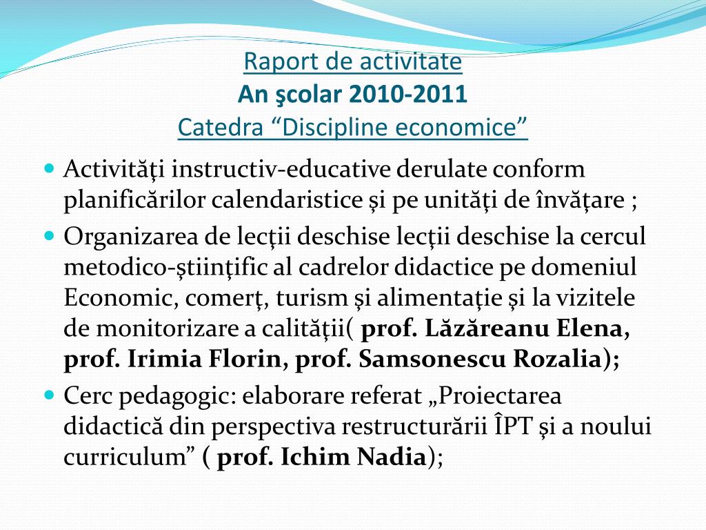 PPT - Raport de activitate An şcolar 2010-2011 Catedra “Discipline economice”  PowerPoint Presentation - ID:1384529