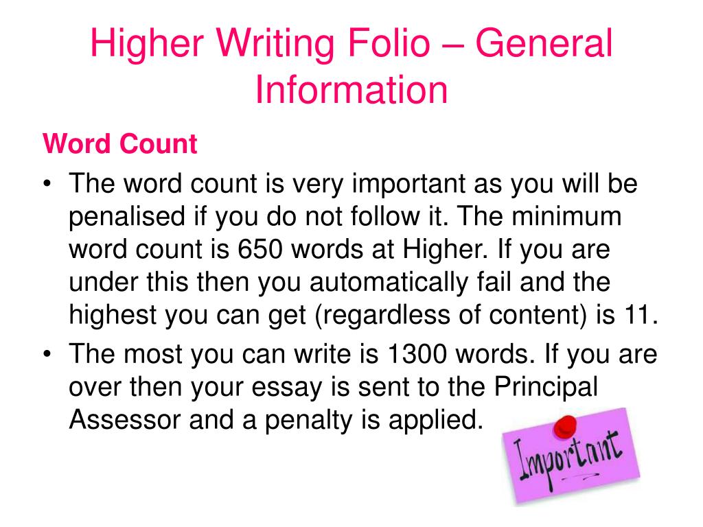 higher folio essay word count