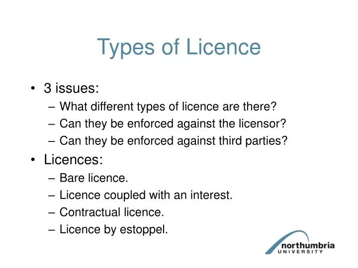 types of licence n.