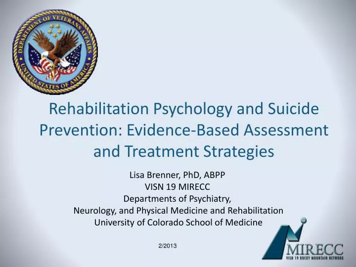 rehabilitation psychology and suicide prevention evidence based assessment and treatment strategies n.