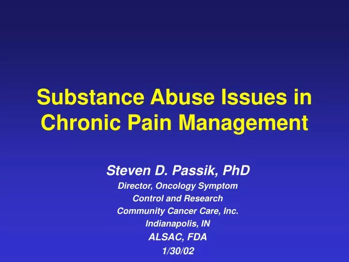 substance abuse issues in chronic pain management n.