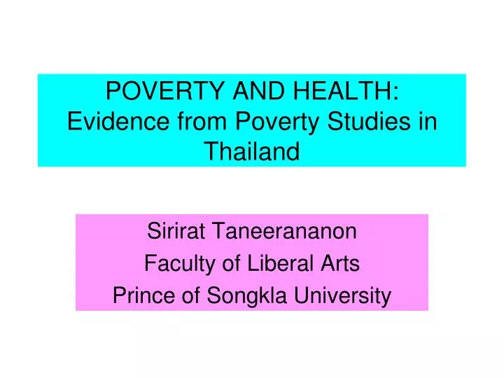 poverty and health evidence from poverty studies in thailand n.