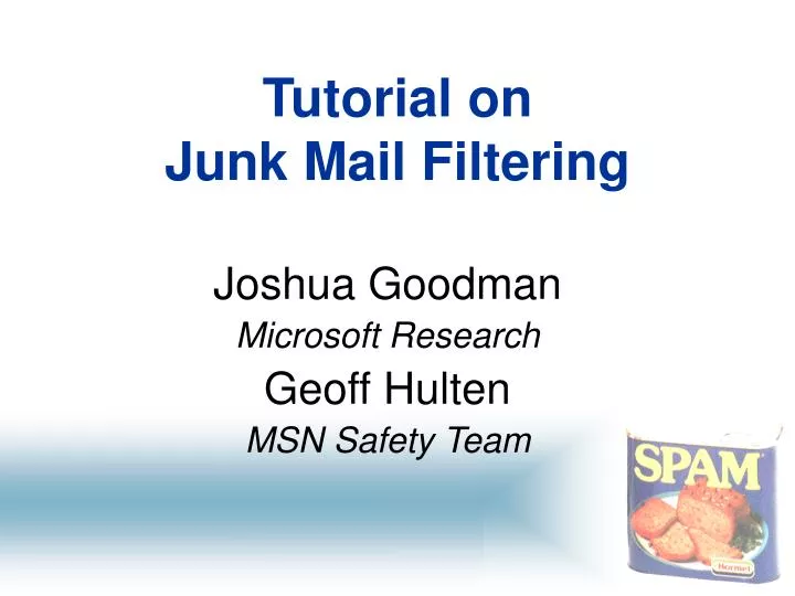 tutorial on junk mail filtering n.