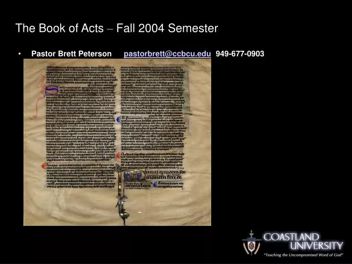 the book of acts fall 2004 semester n.
