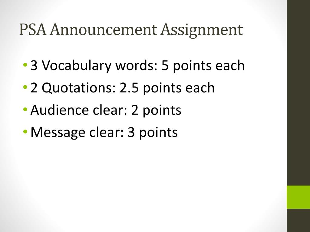 psa assignment instructions