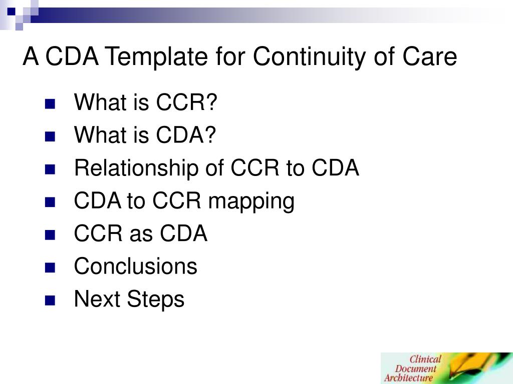 PPT A CDA Template for Continuity of Care PowerPoint Presentation