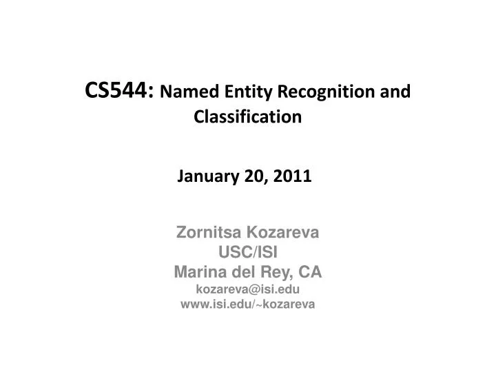 cs544 named entity recognition and classification n.