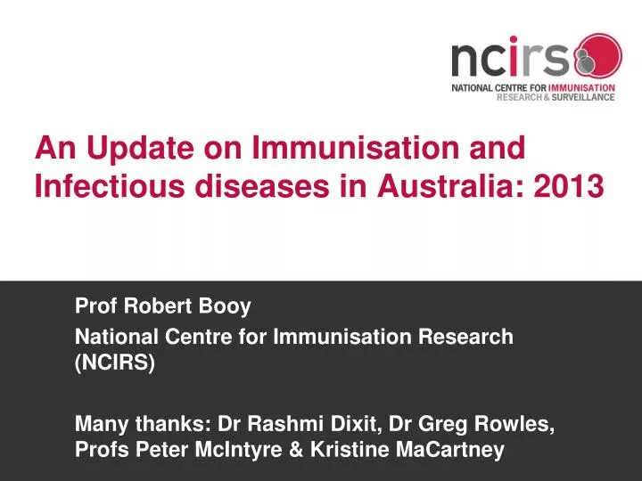 an update on immunisation and infectious diseases in australia 2013 n.