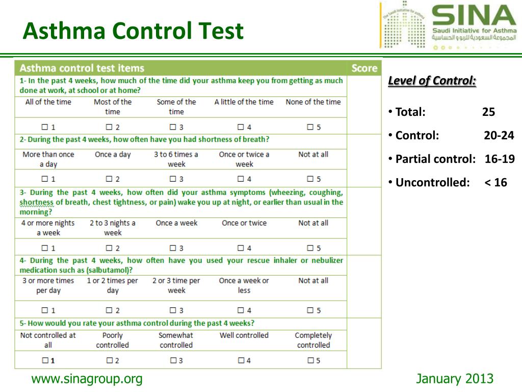 Adult Asthma Control Test Printable
