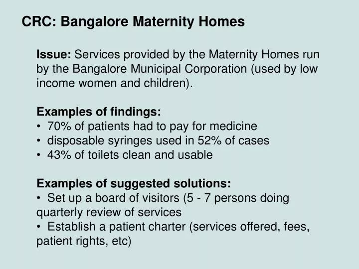 PPT CRC Bangalore Maternity Homes PowerPoint Presentation, free download ID1409848