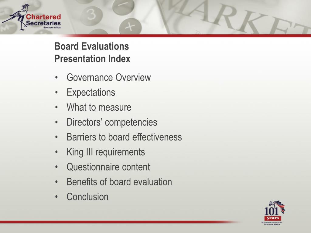 PPT Role of the Company Secretary in Board Evaluation September 2010 Joel Wolpert CA (SA) FCMA