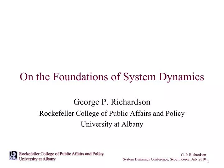 on the foundations of system dynamics n.