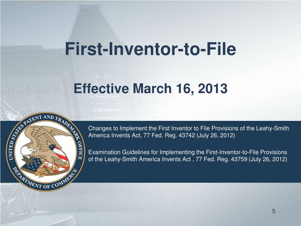 PPT - The America Invents Act: Modernizing U.S. Patent Law February 7 and 8, 2013 PowerPoint Presentation - ID:1413332