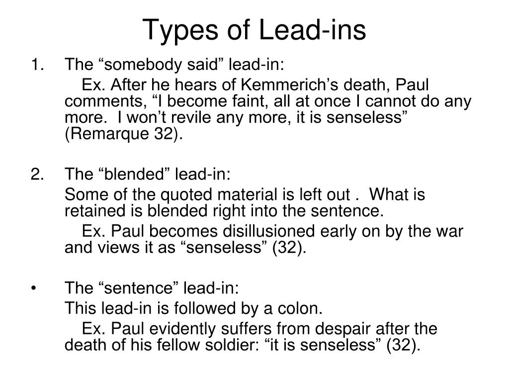 lead in examples for essays