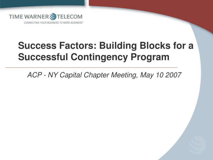 success factors building blocks for a successful contingency program n.