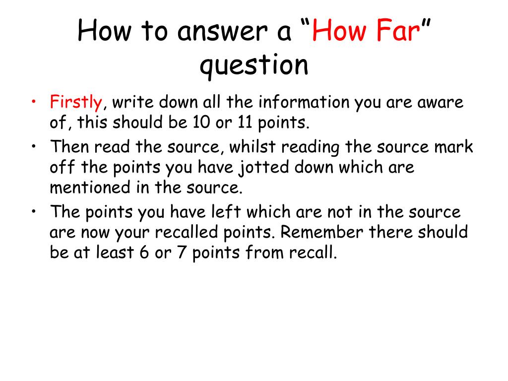 how far essay questions